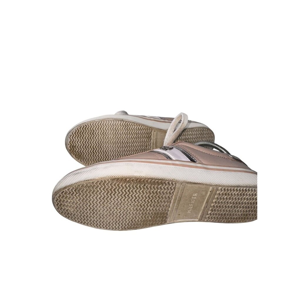 Tommy Hilfiger Womens Pink Leather Sneakers With White Laces & Metallic Accents - Picture 9 of 10